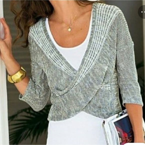 Soft Surroundings Wrap Around‎ Linen Sweater Gray White Womens - Picture 2 of 8